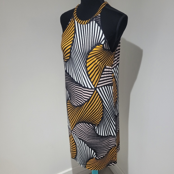 Ann Taylor Women's Graphic Halter Mini Shift Dress Size 2 Black Yellow Colorful - Picture 3 of 10